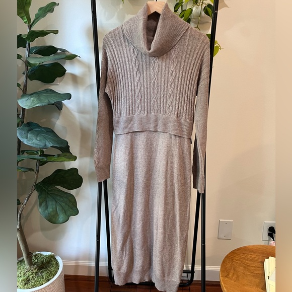 Tahari Sweater Dress Medium M Taupe Cable Knit Cowl Neck Long Sleeve NWT - Picture 1 of 7